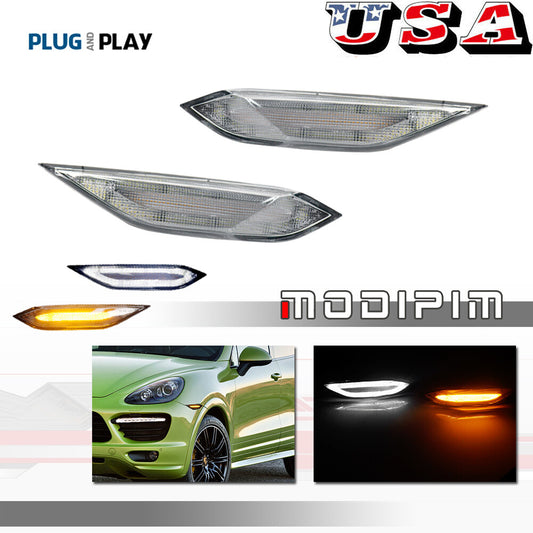 Clear LED Side Marker Lights for 11-14 for Cayenne Amber Turn Signal White DRL - v