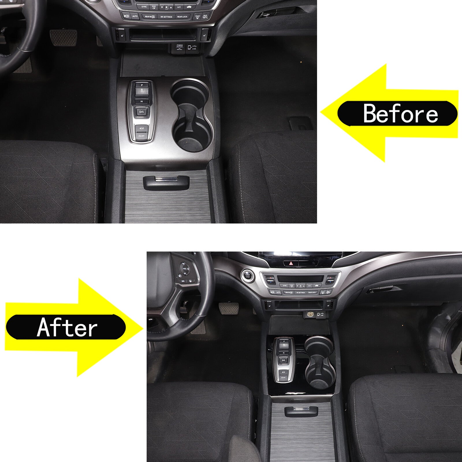 Sleek black console gear shift cover trim for Honda Ridgeline Pilot 16-22- n