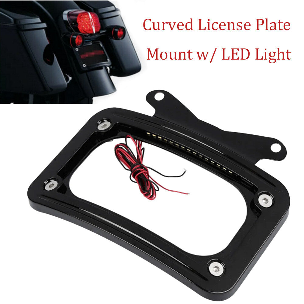 Black curved license plate mount with LED lights suitable for Harley Street Glide 2010 - 2023 n