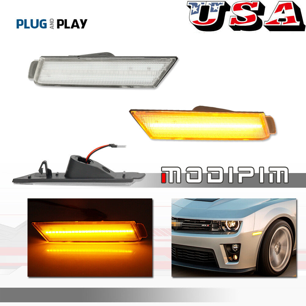Clear Lens Amber LED Front Fender Side Marker Lights for Camaro 2010 - 2015 - v