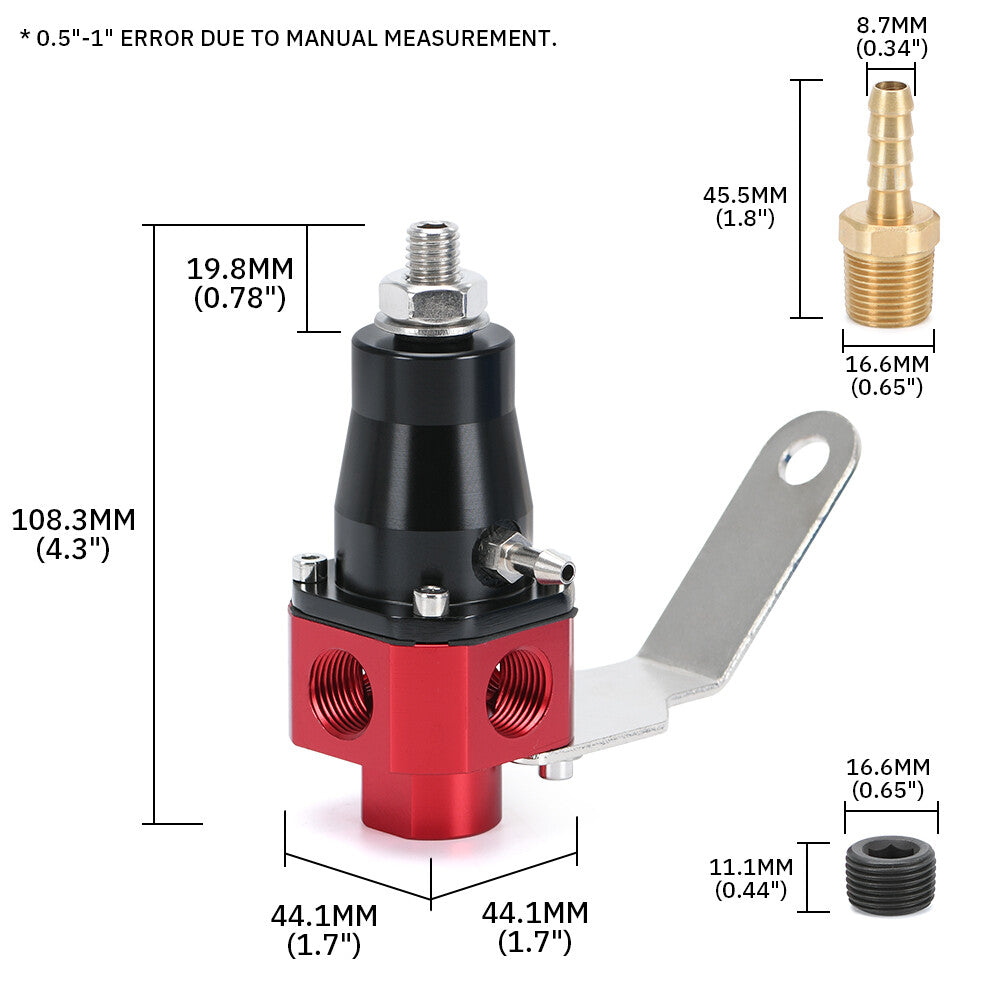 Inline Fuel Pressure Regulator Adjustable FPR 3-65PSI 3/8'' IN/OUT/Return Bypass