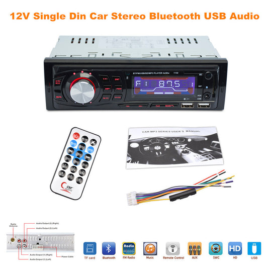 12V Single DIN Car Stereo Receiver with Built-in Microphone, Bluetooth, and USB Audio Radio n