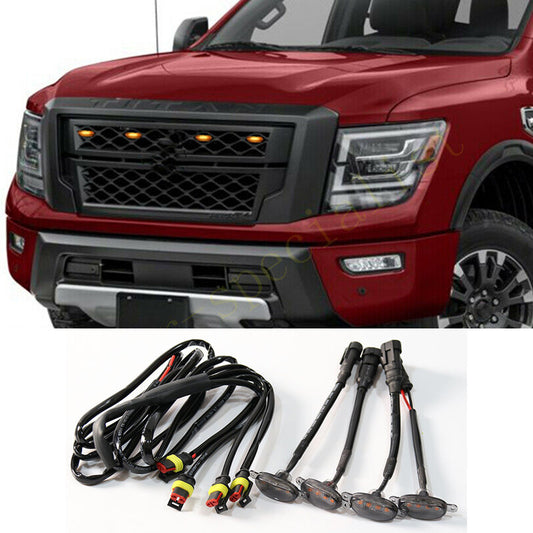 for Nissan Titan XD 2016-24 smoke Style Front Grill LED Marker Light Kit