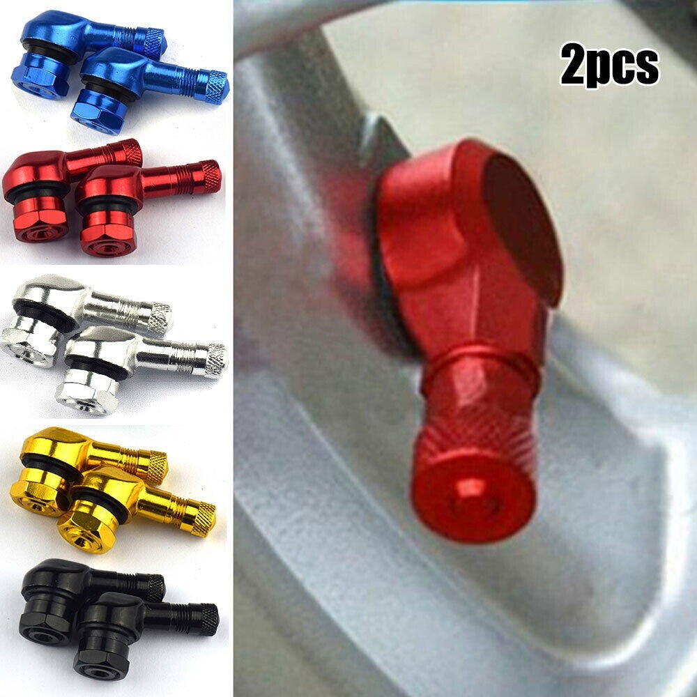 2PCS Motorcycle CNC Aluminum 11.3mm Tire Wheel Stem Valve 90 Degree Angled Q