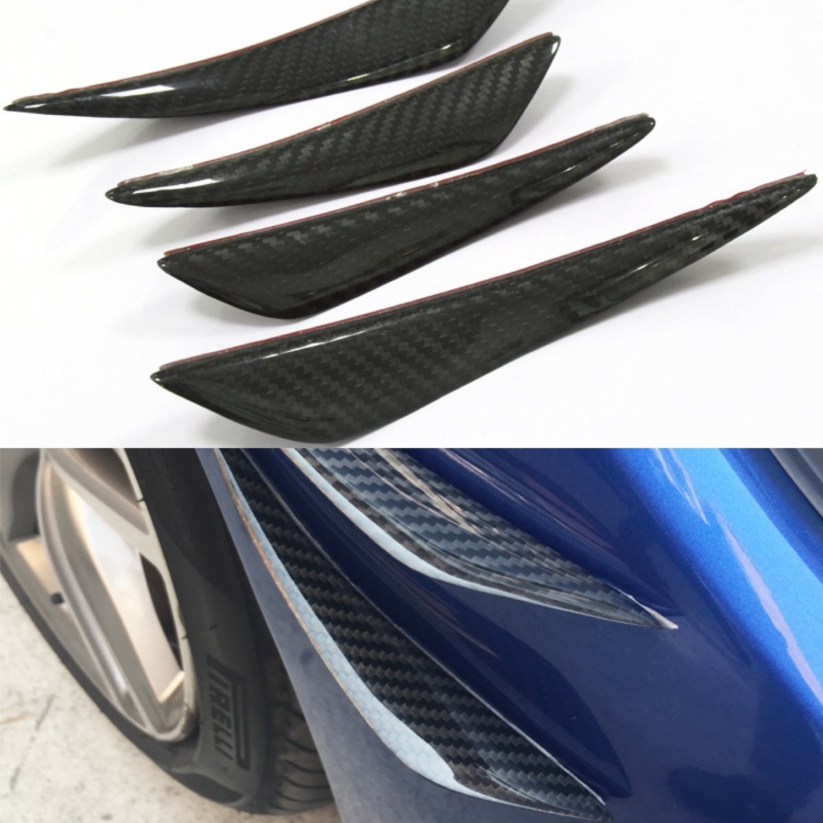 4pcs Universal Real Dry Carbon Fiber Front Bumper Fins Spoiler Canards