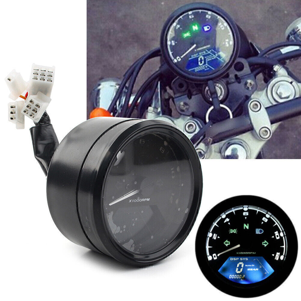 LCD Digital Universal Motorcycle Odometer Speedometer Tachometer 12000RPM Gauge Q