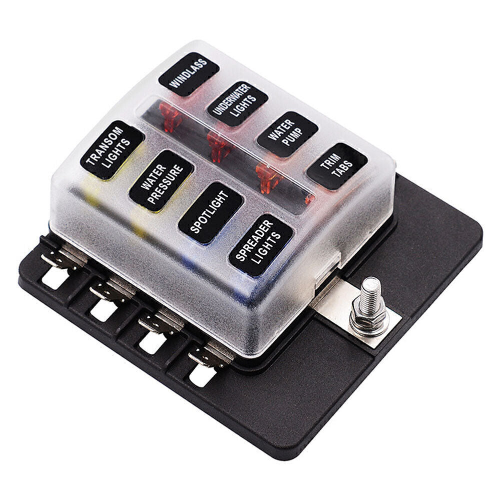 8 Way Circuit LED Fuse Box Holder ATO Waterproof Terminal Block Universal Q