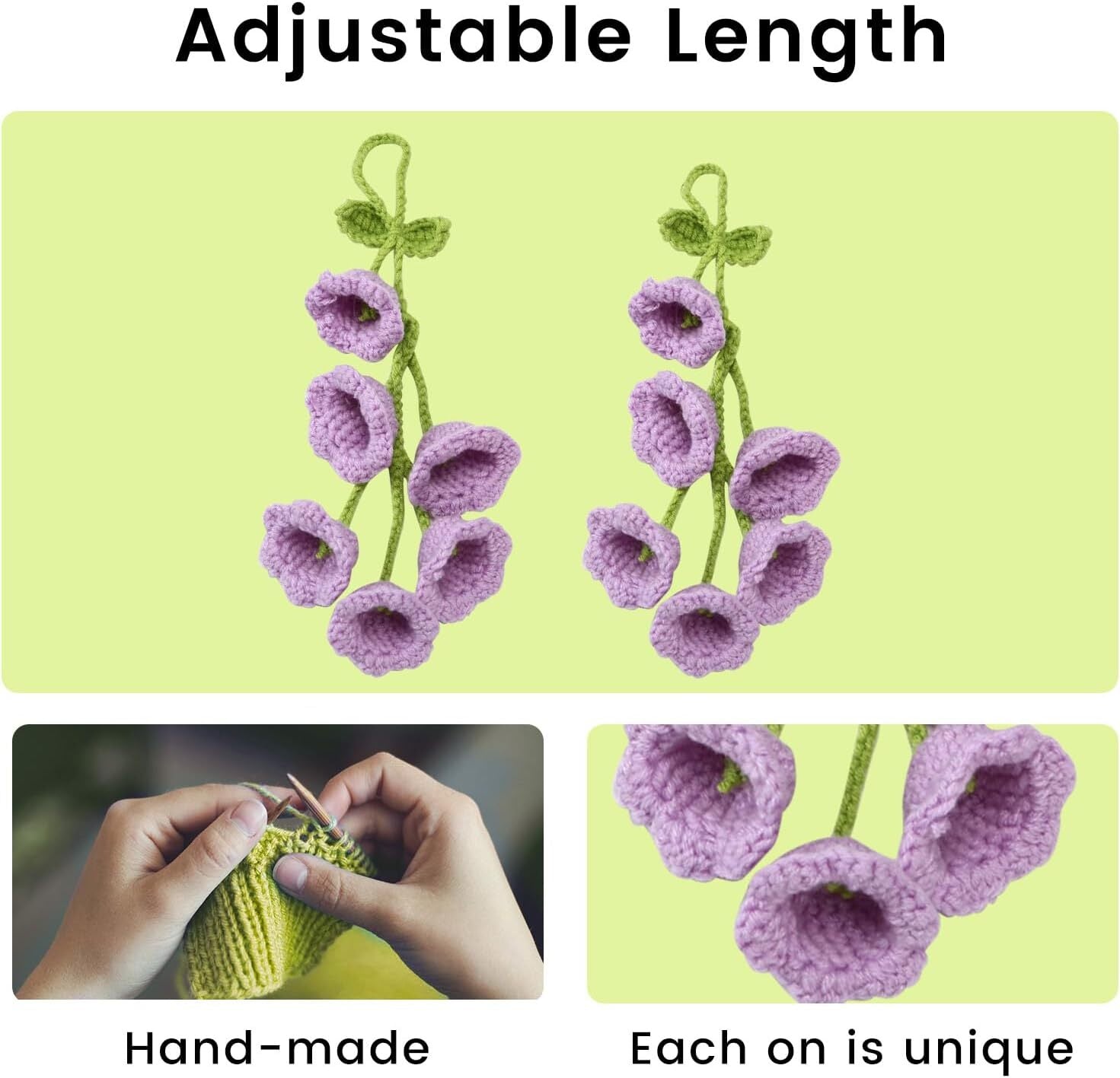 Bell Flower Hand Knitted Cute Car Accessory for Rear View Mirror Hanging Purple
