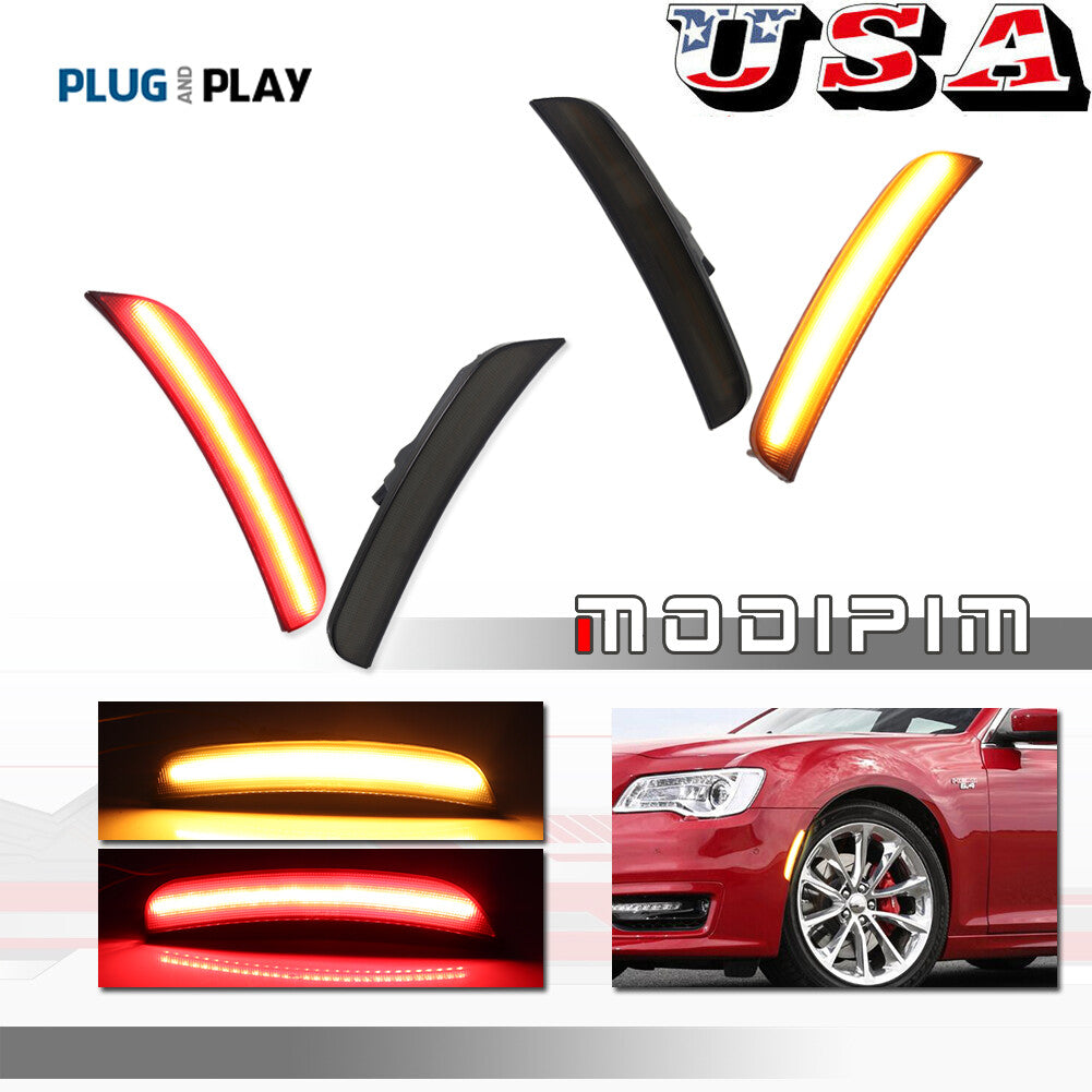 for for CHRysler 300 300C 2015+ Smoked Front Amber Rear Red LED Side Marker Lights - v