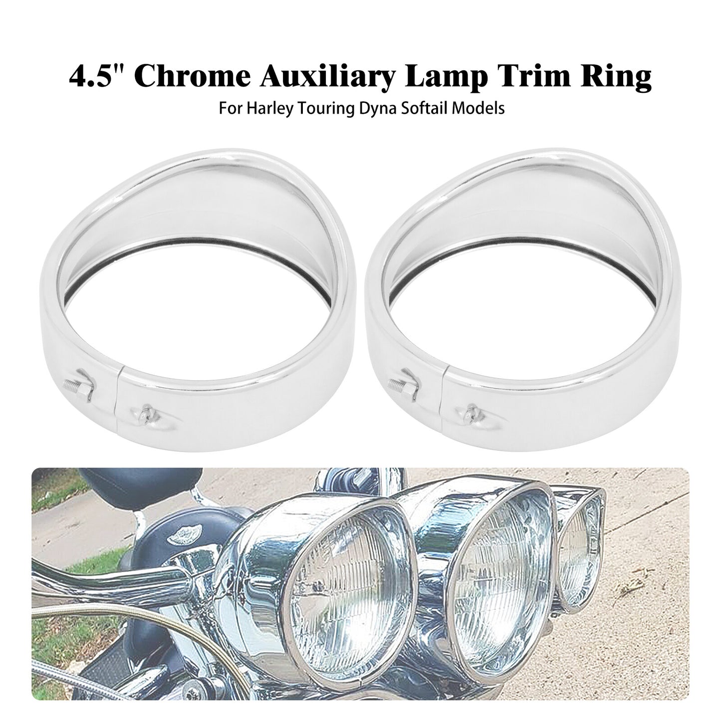 4.5 Visor Style Auxiliary Light Trim Ring for Harley Touring Road Electra Glide