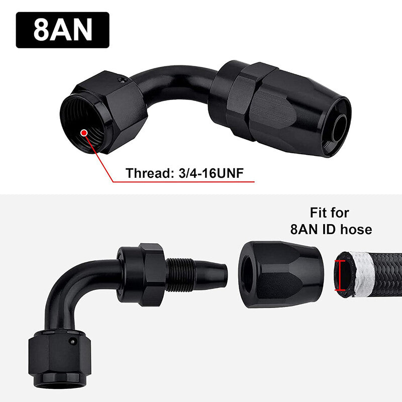 1Pc 90¡ã 90Degree Swivel Hose Line End Fitting Adapter AN8 8AN Fuel Oil Black