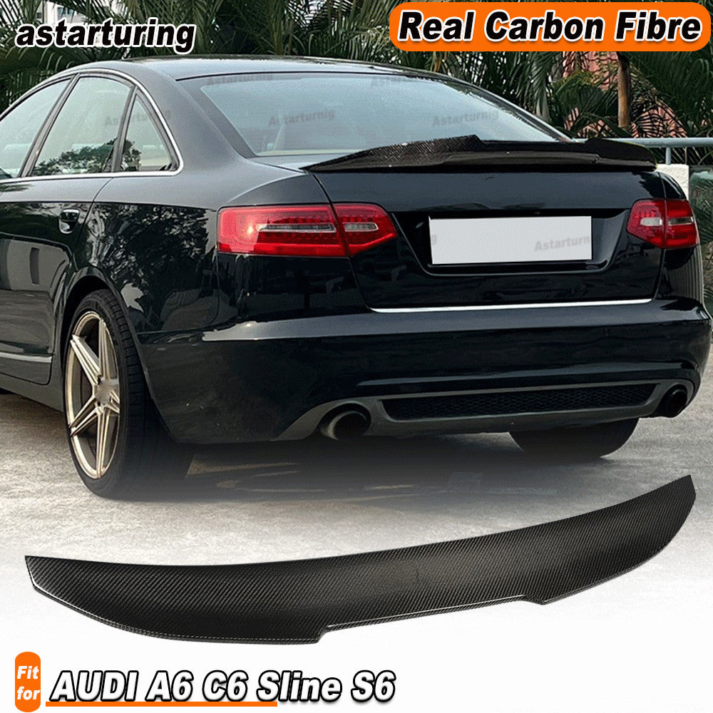 for AUDI A6 C6 Sline S6 Sedan 2008-2011 REAL CARBON Rear Trunk Spoiler Wing Lip