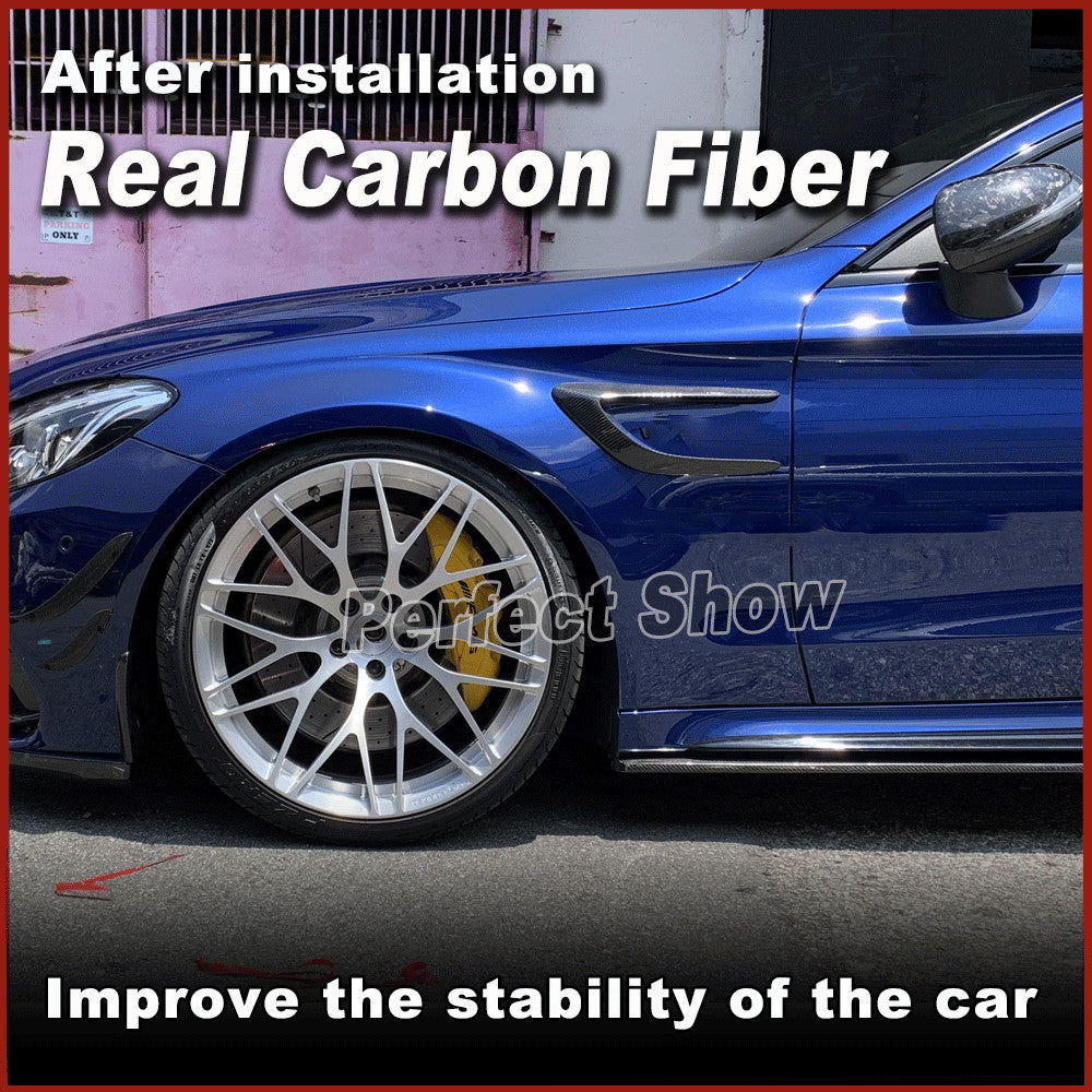 Fit for Benz W205 C63 15-21 REAL CARBON Side Fender Vents Fins Canards Trims
