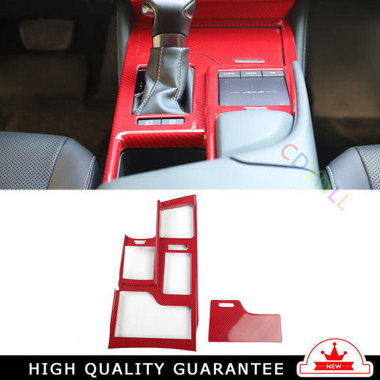 Console Gear Shift Frame Cover Trim Fit for Lexus for ES 2018-2021 Red Carbon Fiber