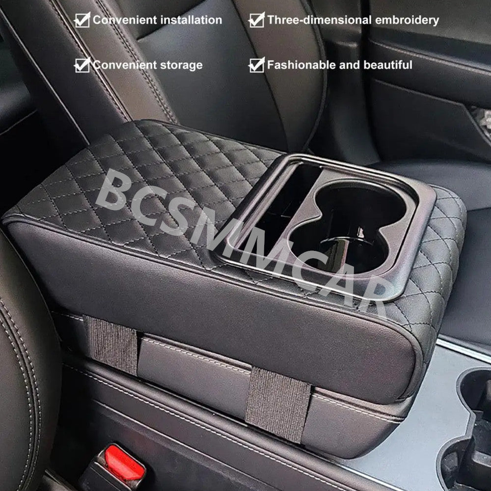 Car Armrest Cushion Cover Center Console Box Pad Mat With Double Cup Holder