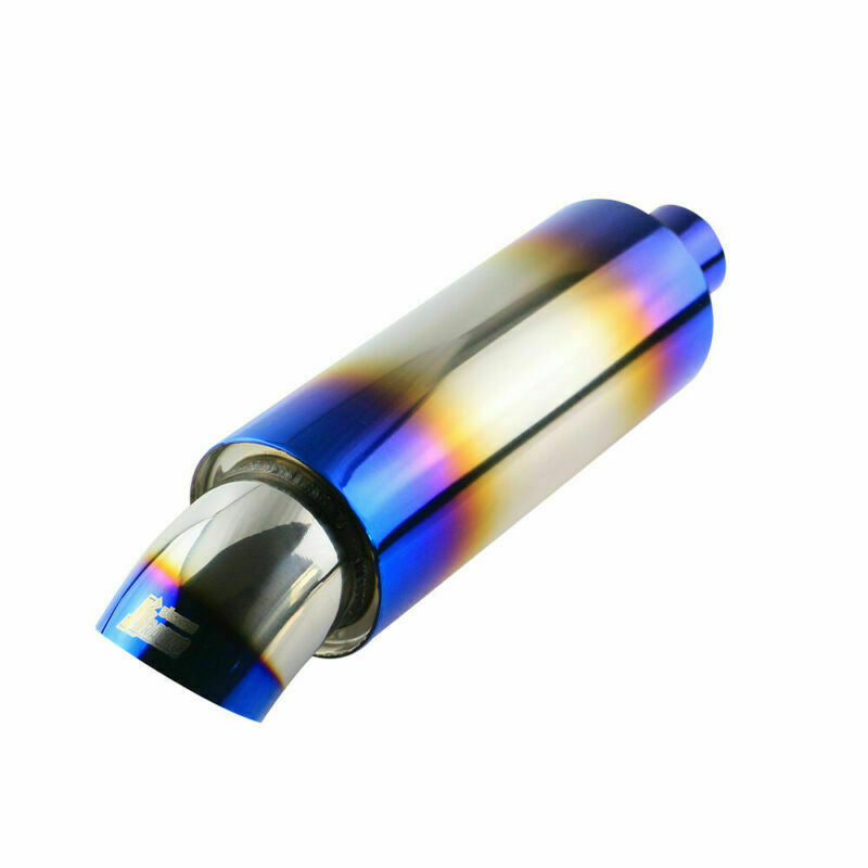 2 Inlet 3 Outlet Round High Flow Racing Exhaust Muffler Tip Burnt Blue Tip