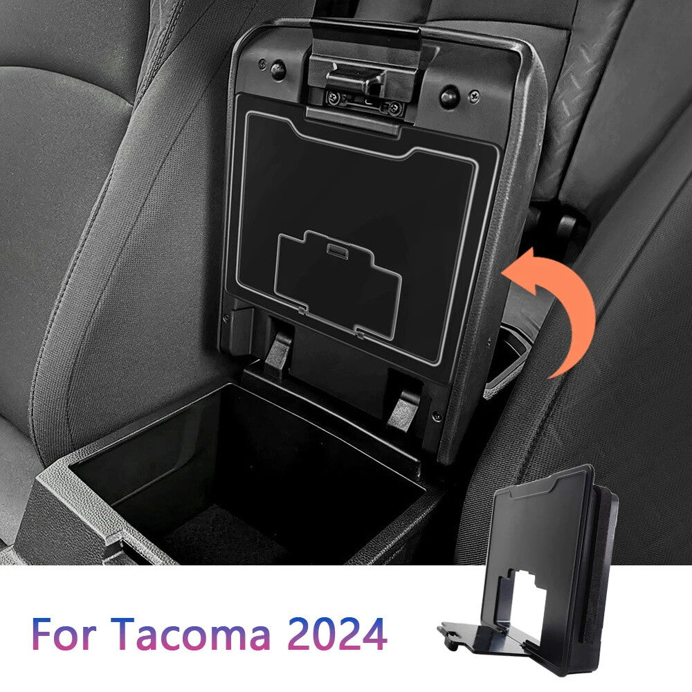 A hidden storage box in the center console armrest, suitable for 2024 and 2025 Tacoma. n