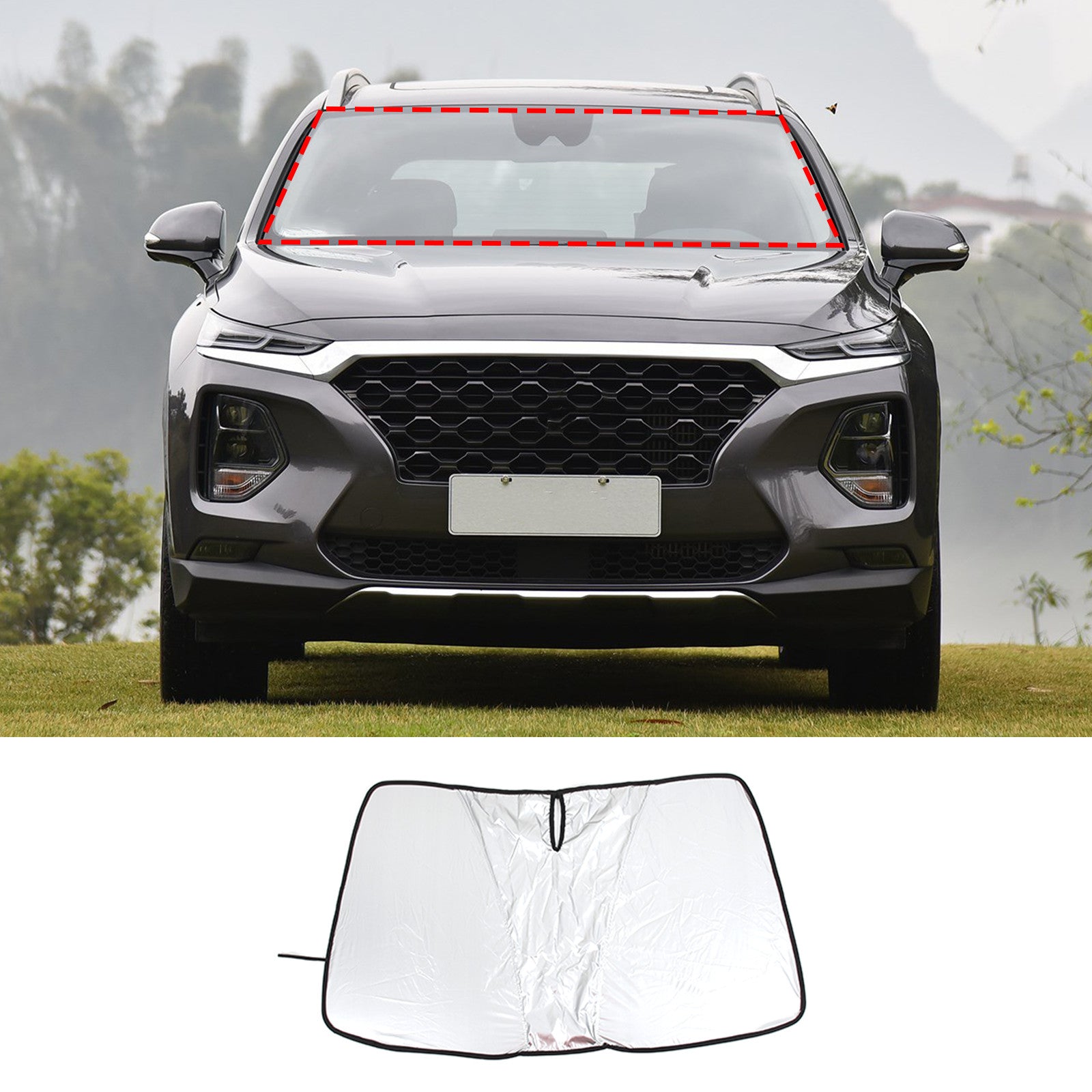 Folding car sunshade/windshield sunshade suitable for 2019-2024 modern Santa Claus - n