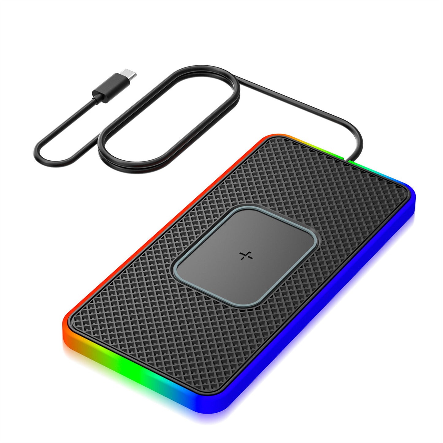 15W Type-c Car Wireless Charger With RGB Silicone Non Slip Pad Charging Station