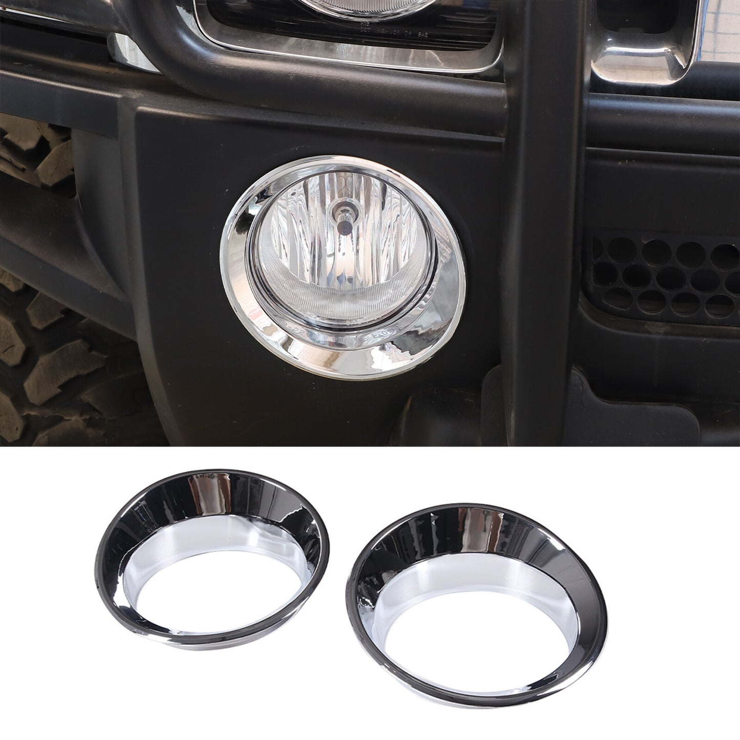 2-Piece Front Bumper Fog Light Chrome Protective Cover for HUMMER H3 2006-2010 Silver