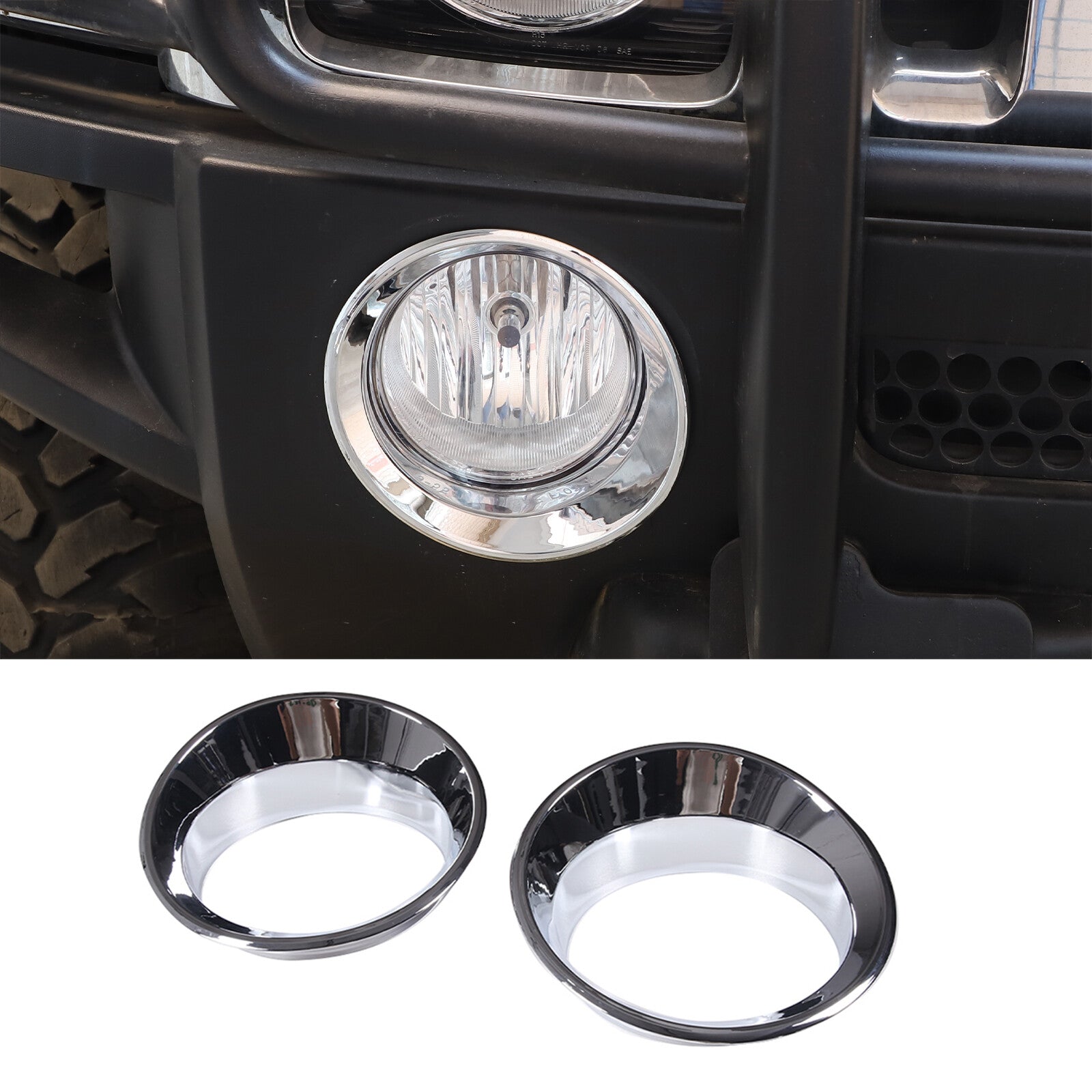 2-Piece Front Bumper Fog Light Chrome Protective Cover for HUMMER H3 2006-2010 Silver