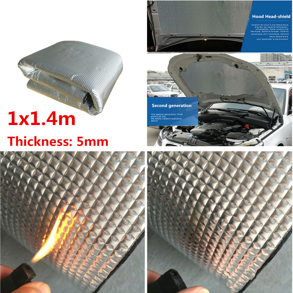 Sound Deadener Heat Shield Insulation Mat Car Firewall Hood Engine Bay 1x1.4m Q