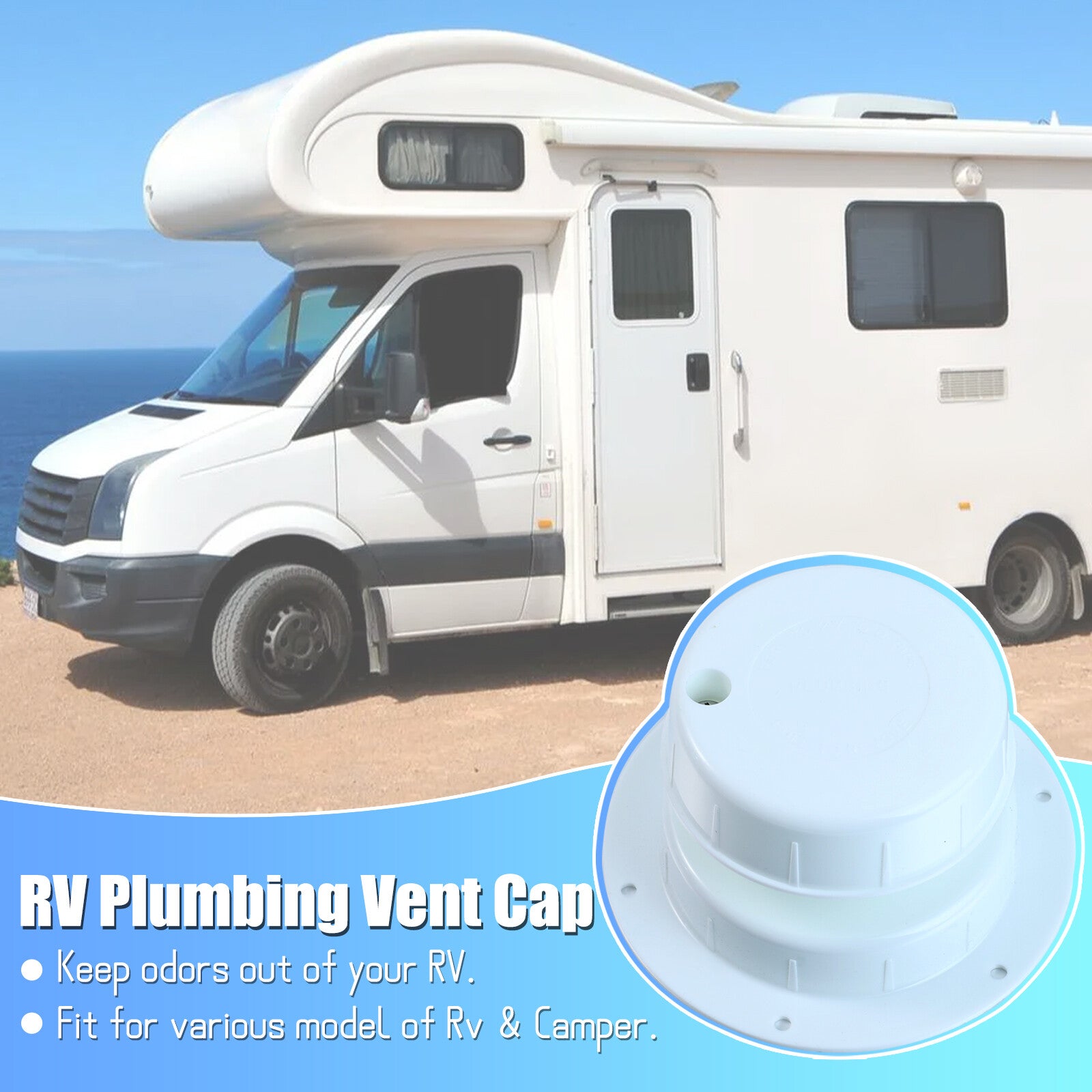 RV Trailer Camper Plumbing Vent Cap Anti-UV For 1 To 2 3/8 Inch Pipe Replacement Q