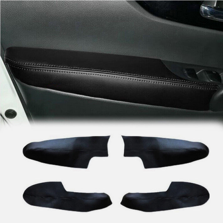 4PCS Black Door Plates Armrest Leather Cover for Nissan Rogue 2014-2020