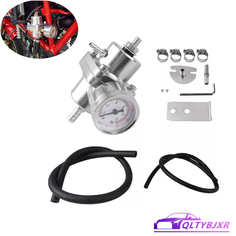 Adjustable Fuel Pressure Regulator Gauge Fitting Kit Silver Aluminum Universal