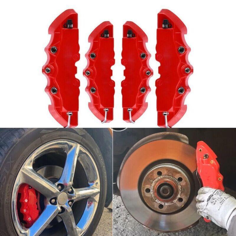 4-Piece Pack of 3D Red Automotive Disc Brake Caliper Covers (Front and Rear) Suitable for 18-24 Inch Brakes