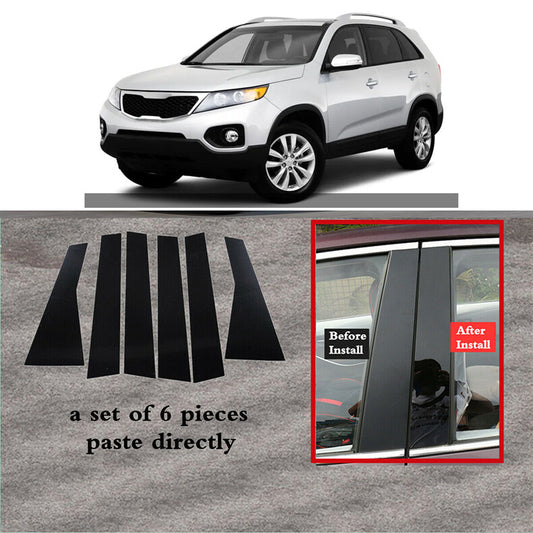 Black Pillar Posts for Kia Sorento 2009-2015 6pc Set Door Trim Piano Cover Kit
