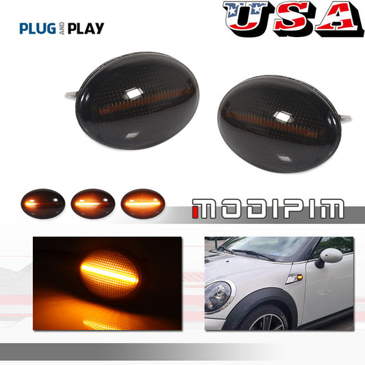 Sequential LED Side Marker Lights for Mini Cooper S R55 R56 R57 R58 R59 Smoke Lens - v