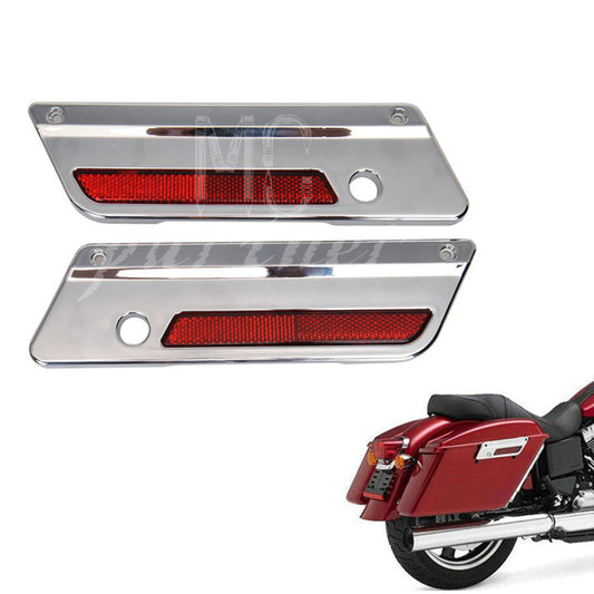Chrome Saddlebag Latch Covers With Red Reflector for Harley Touring Hard Bags Q