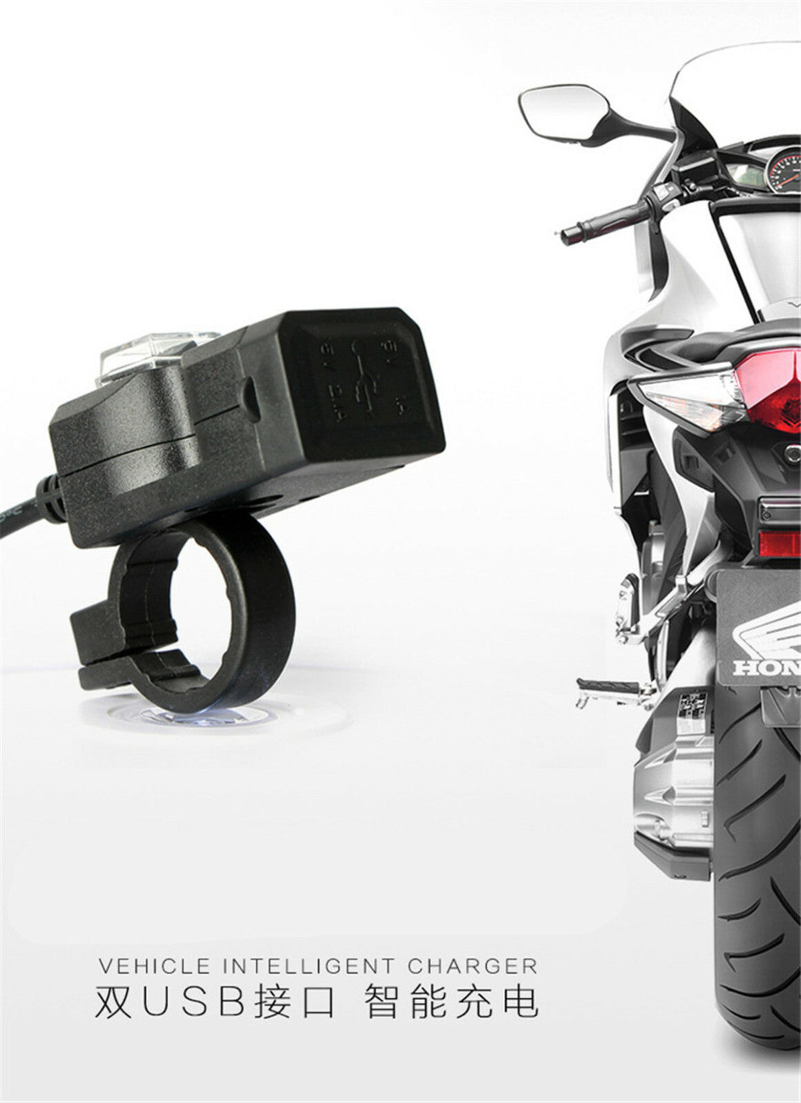 Dual USB Port Motorcycle Handlebar Phone Power for Charger Sockets W/Switch Mount Q