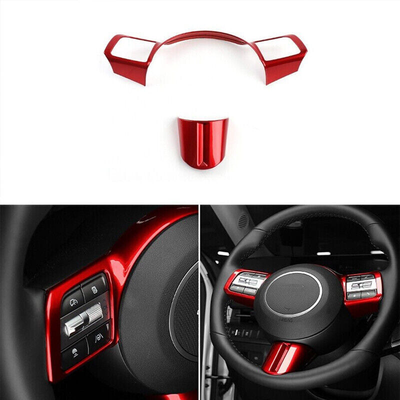 2x ABS Shiny Red Steering Wheel Cover Trim for Hyundai Kona 2024