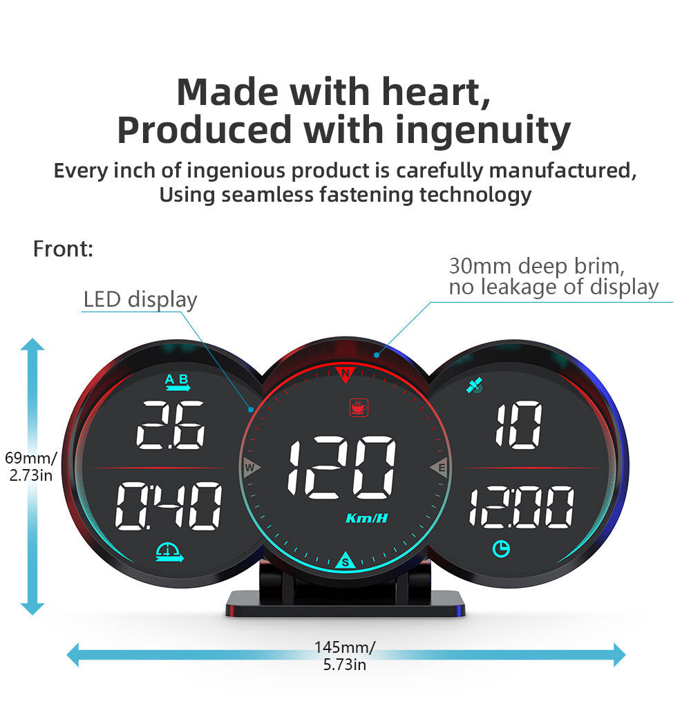 1Car Digital Head Up Display GPS HUD LED Speedometer Tachometer RPM KMH Compass n
