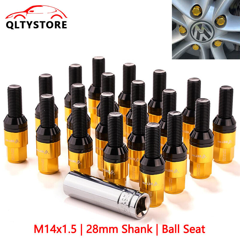 20x M14x1.5 Wheel Lug Bolt Set 28mm Shank Ball for Seat Studs for Audi for VW for Benz Gold Q