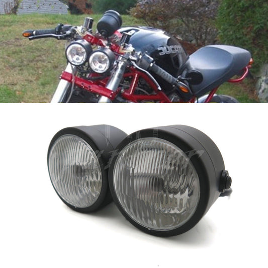 Black Twin Headlight Motorcycle Double Dual Lamp Street Fighter Naked Dominator Q