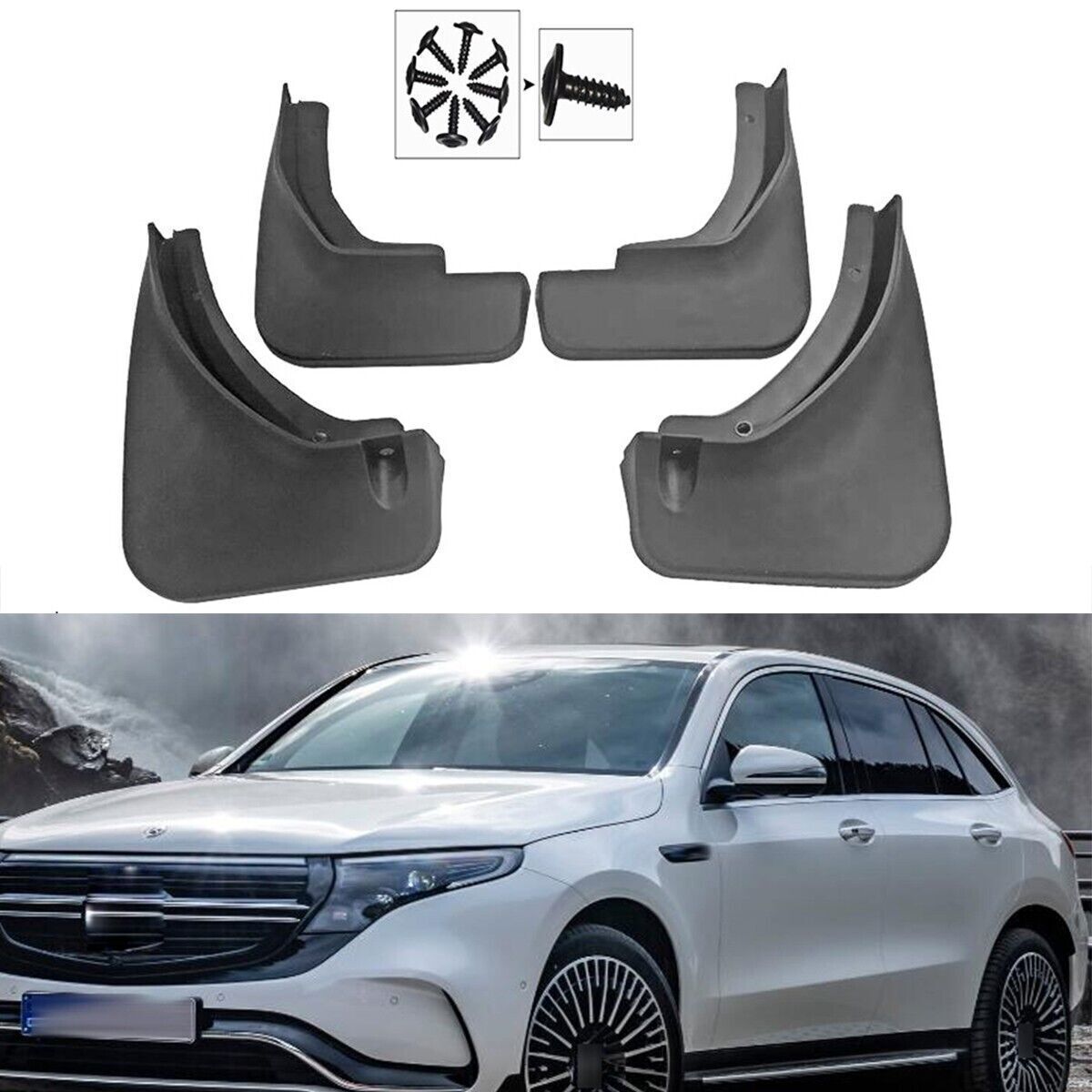 4Pcs Black Mudguard Mud Flap Splash Guard Fender Mudflap for Benz EQC 2021-2023