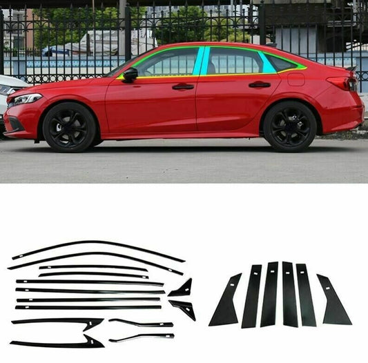 ABS Glossy Black Side Window Strip Pillar Cover Trim for Honda for Civic Sedan 22-24