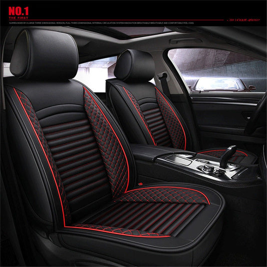 Black  Red PU Leather 5- for Seat Car for Seat Covers Front + Rear Cushion Protector Q