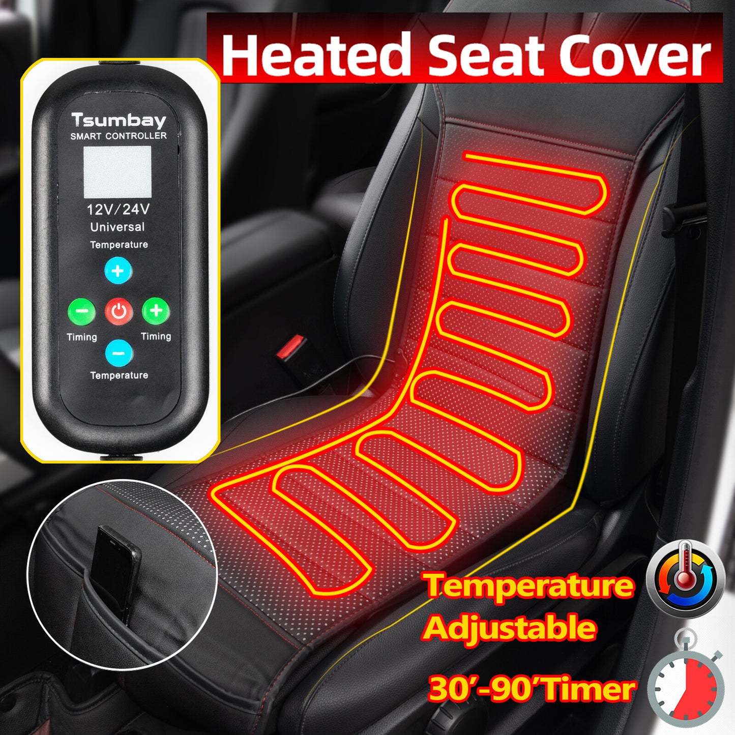 Car for Seat Heating Pad Heated for Seat Pad with 12V for Car for Seat Heating Black Q