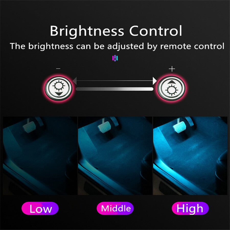 2PCS Car Interior RGB LED Decorative Ambient Foot Light Chargable Remote Control Q