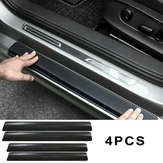 4x carbon fiber car door plate sill scuff cover anti-scratch sticker