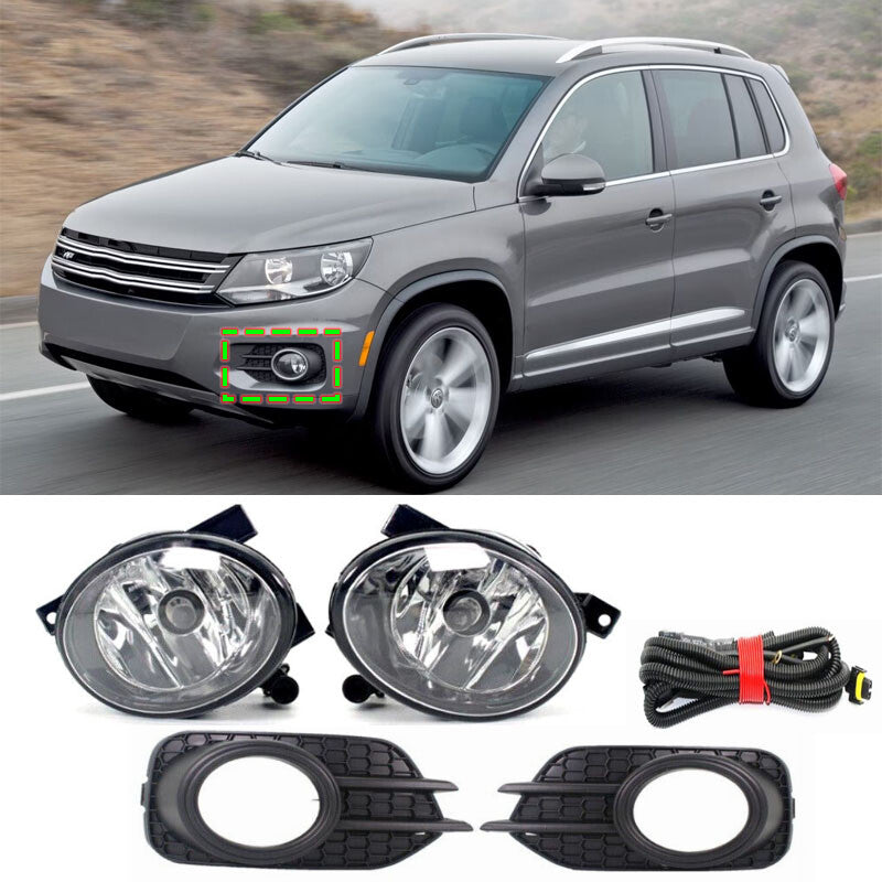 for VW for Tiguan 2012 2013 2014-2017 Front Clean Lens Fog Light Lamp+Grille+Wire