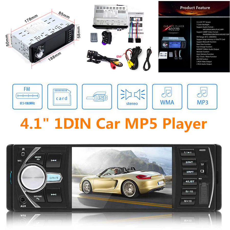 4.1-inch 1DIN Car MP5 Player with TFT Bluetooth USB Radio, Multimedia Audio and Video with Camera n