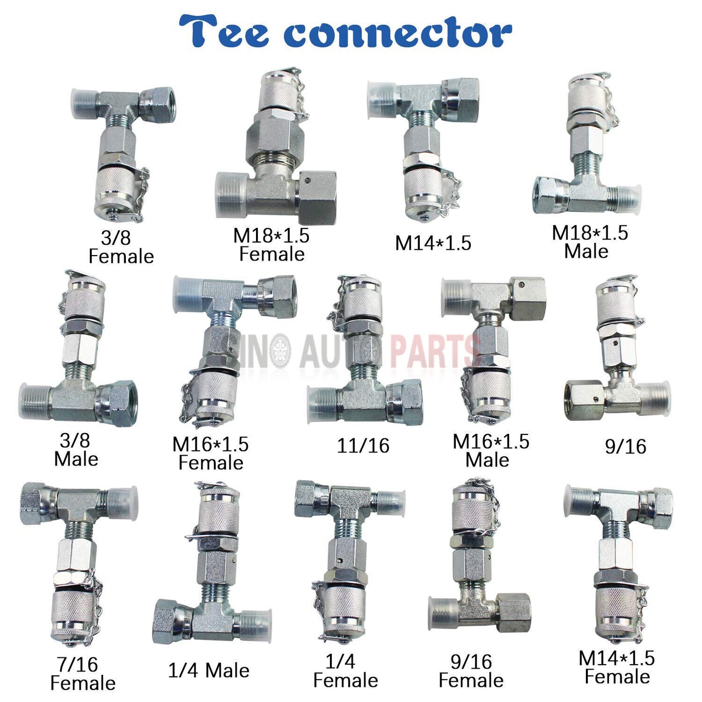 Set of 14 Tee Fittings Adapter Connector fits Pressure Gauge Test Kit Hydraulic