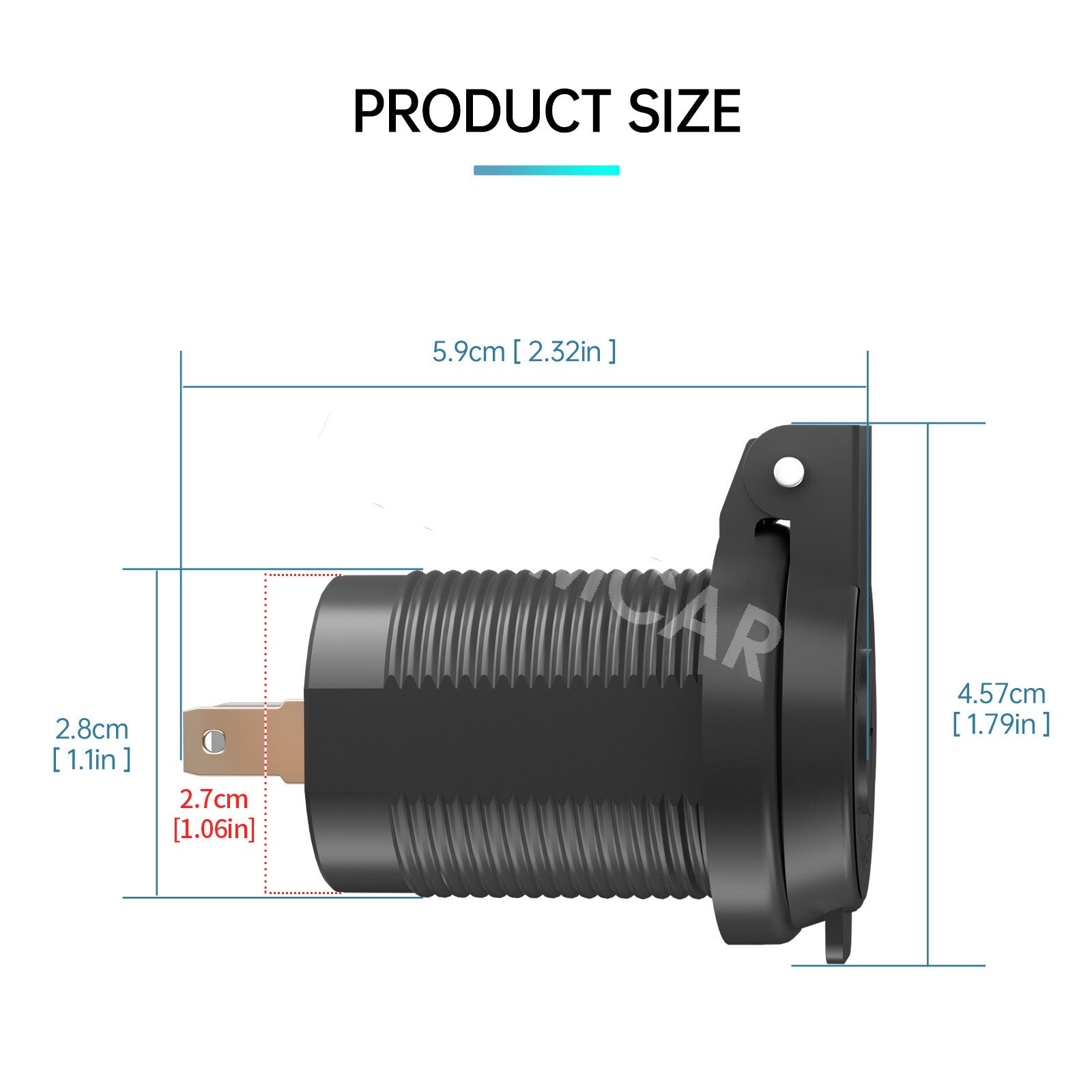 Car USB PD Fast Charging Port Type-C Adapter Socket Outlet W/Straight Terminal