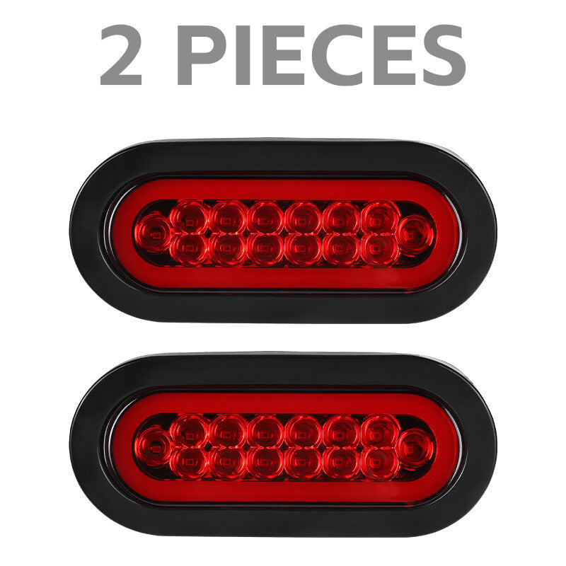 2X Red 6 Oval Lights LED Rear Stop Turn Tail Truck Trailer RV Sealed w/Grommet
