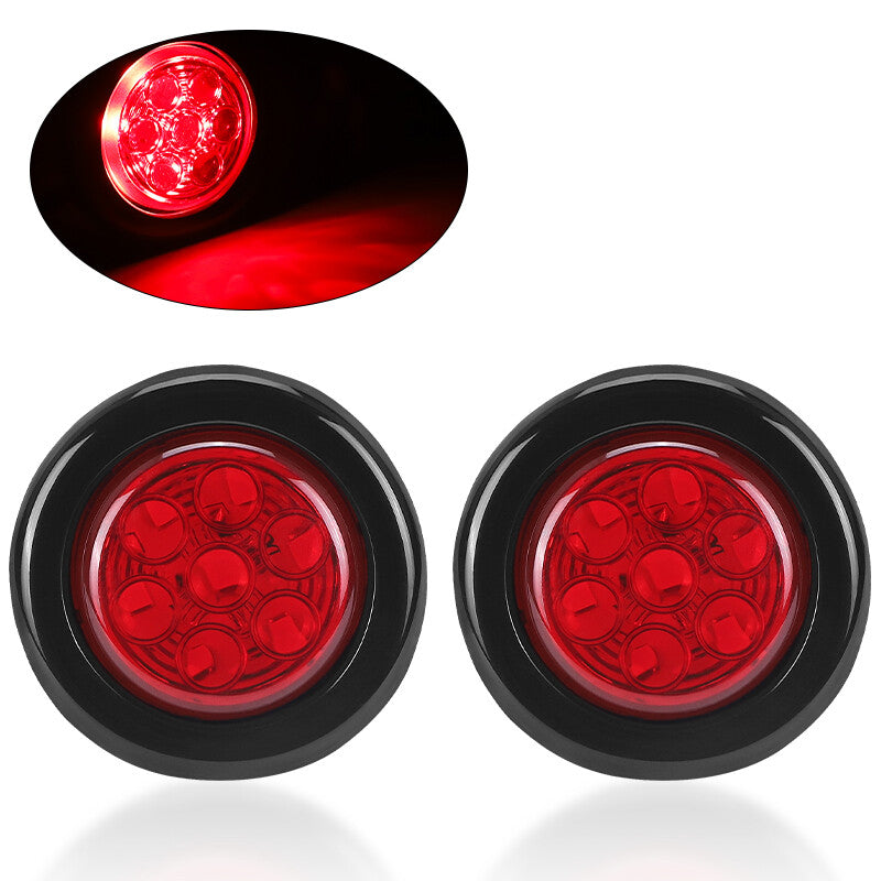 4pcs 2 inch Red Round 7 LED Side Marker Lights Clearance Trailer Truck Universal
